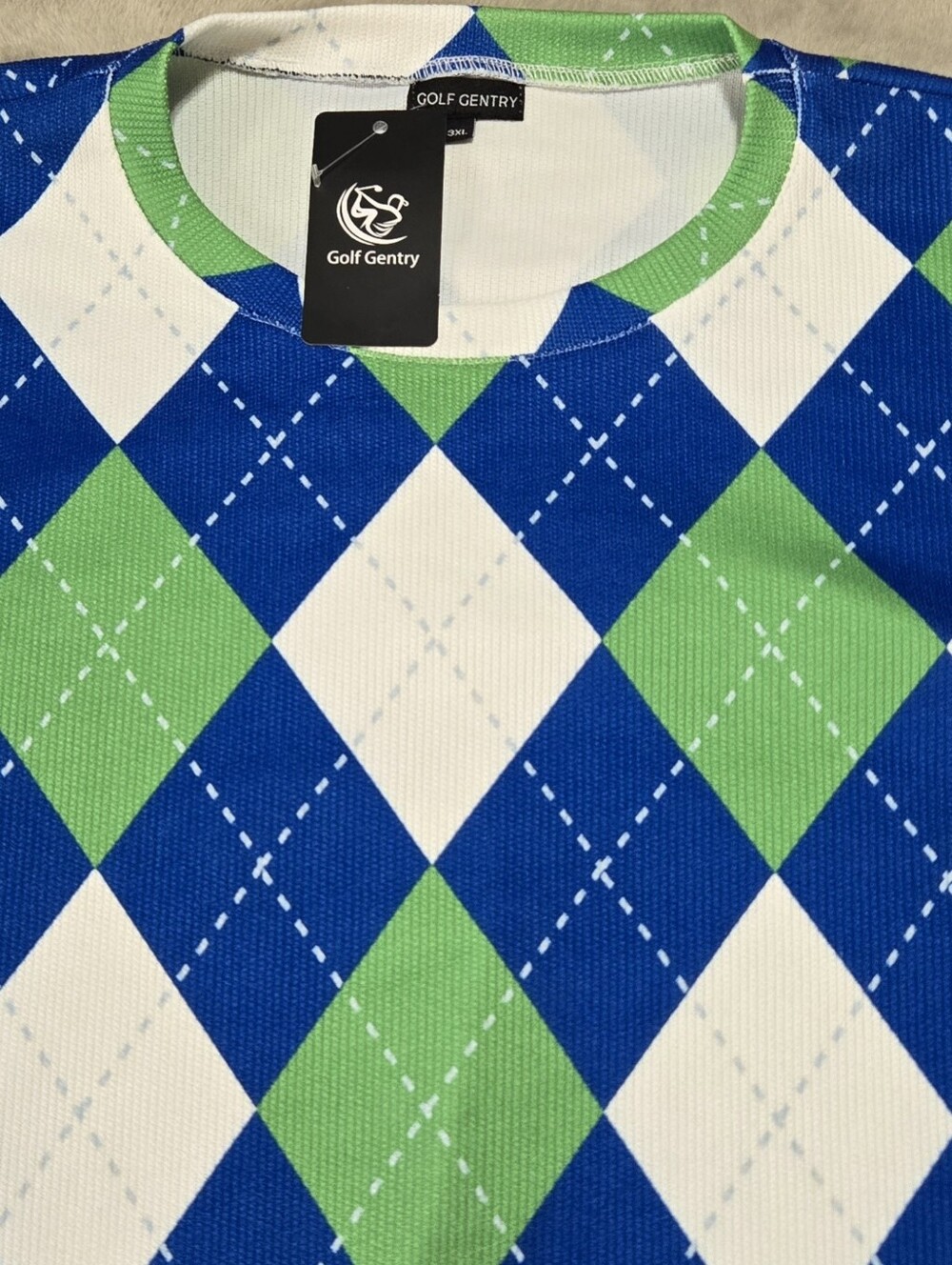 Golf Gentry Blue Green White Argyle Golf Sweater Mens Size 3XL Crew Neck